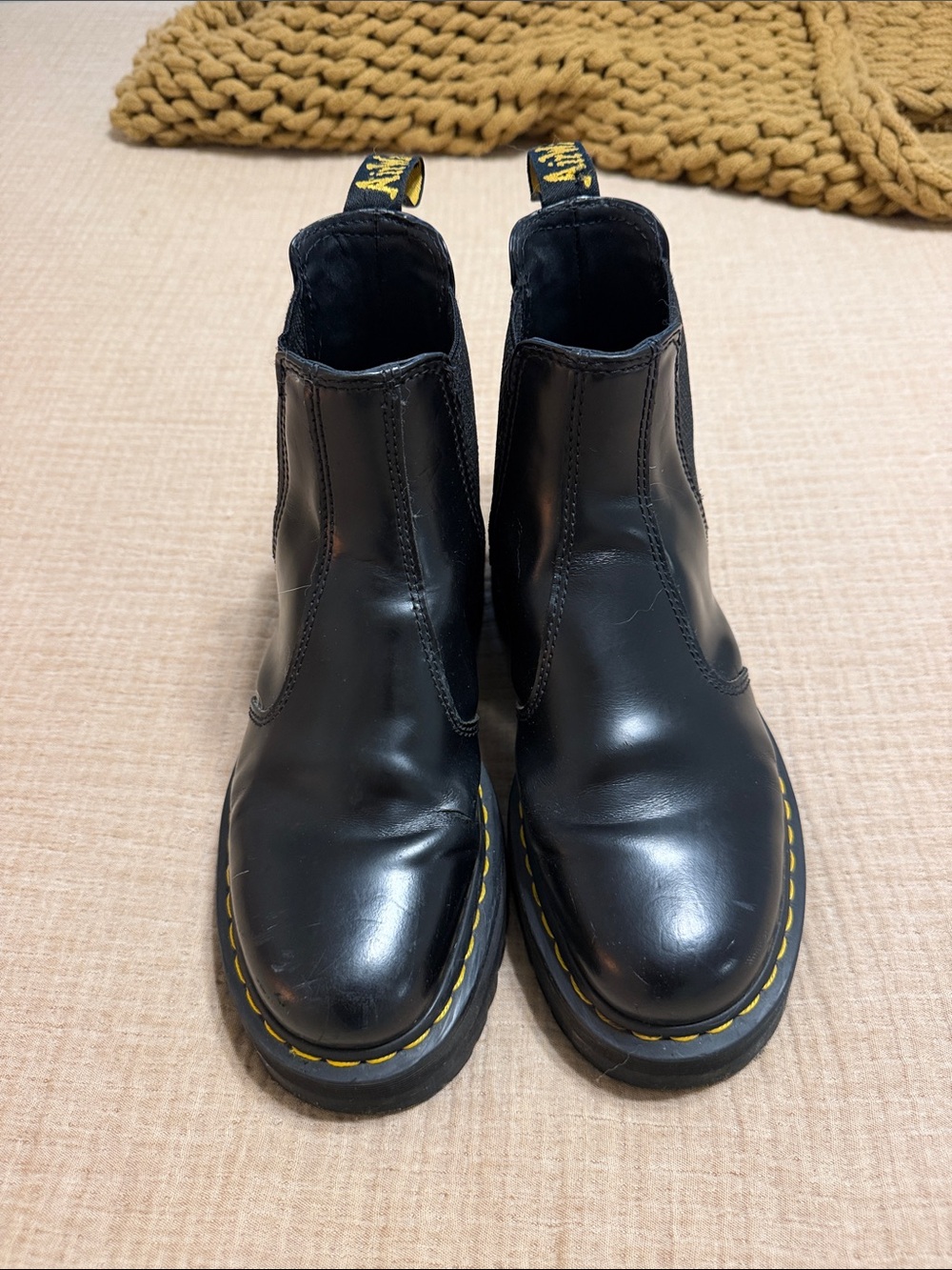 Dr. Martens Black Chelsea Boots with Yellow Stitching
